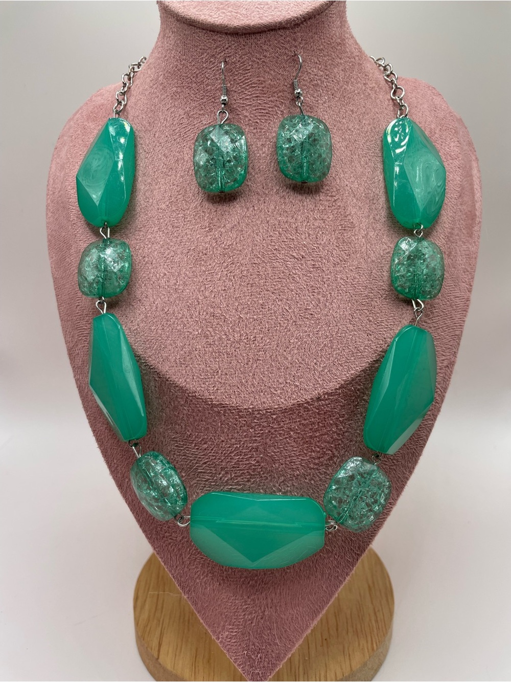 Green Beaded Statement Necklace and Earring Set